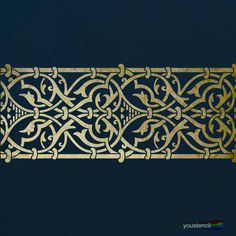 an intricately designed gold border on a dark blue background