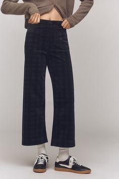 The pant so beloved, it sparked its own collection. Marked by a breezy wide-leg silhouette and form-fitting high-rise, the Colette Pant is tried, trued, and rave-reviewed. | The Colette Cropped Wide-Leg Pants by Maeve: Plaid Corduroy Edition, Women's, Size: 23, Cotton/Elastane/Modal at Anthropologie Cropped Wide Leg Trousers, Cropped Wide Leg Pants, Brown Plaid, Plaid Pants, Wide Leg Trousers, Leg Pants, Wide Leg Pants, Clothes For Sale, Anthropologie