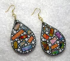 These beautiful earrings are hand painted and one-of-a-kind!! They measure 2.5" x 1 1/4" and 1/8" thick. Super colorful and a great addition to your collection. Gold ear wires finish off the artwork. A Great gift item for any occasion!! Multicolor Hand Painted Drop Earrings, Colorful Hand-painted Drop Earrings, Colorful Hand Painted Drop Earrings, Unique Hand Painted White Earrings, Artistic Hand Painted Polymer Clay Earrings, Hand Painted Colorful Earrings For Gifts, Colorful Hand Painted Earrings For Gift, Colorful Hand Painted Earrings As Gift, Artistic Hand Painted Drop Earrings