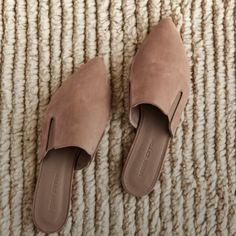 Questions? Leave A Comment Below! Fall Leather Mules With Suede Lining, Chic Suede Mules With Suede Lining, Chic Leather Almond Toe Mules, Chic Leather Mules With Almond Toe, Chic Brown Suede Mules, Chic Leather Mules With Removable Insole, Spring Pointed Toe Mules With Leather Lining, Chic Suede Closed Toe Mules, Chic Closed Toe Suede Mules