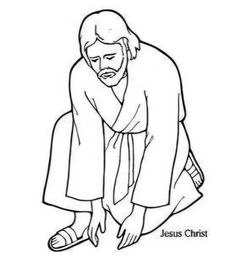 jesus is kneeling down with his hands clasped to his knees and the words jesus christ above him