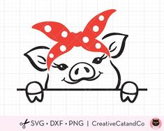 Peekaboo Pig with Bandana Svg Dxf Png-CreativeCatandCo Cricut Animals, Bandana Svg, Pig Svg, Homemade Business, Flower Svg Files, Pig Farming, Baby Pigs, Silhouette Png, Red Bandana