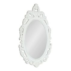 Introducing the Kate and Laurel Pietra oval wall mirror, a stunning addition to any home decor. With its ornate carved detailing, it adds a touch of elegance and charm to your space. Crafted with care, the Pietra mirror features a durable frame that showcases intricate designs. The ornate carvings along the frame bring a vintage feel to your room, creating a timeless accent. The soft white color complements various interior styles, making it versatile and easy to incorporate into any room's aest Small Powder Room Vanity, Small Powder Room, Powder Room Vanity, Room Vanity, Oval Wall Mirror, Mirror Shop, Color Complement, Vintage Mirror, Interior Styles