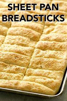 an image of sheet pan breadsticks with text overlay