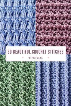 the crochet stitches pattern is shown in four different colors