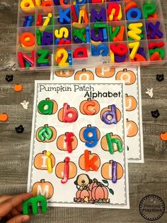 the pumpkin patch alphabet game is ready to be played by children with letters and numbers