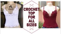 crochet top for all sizes on mannequins with the words crochet top for all sizes