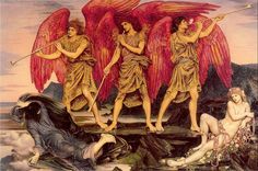 the painting depicts four angels with long, red wings