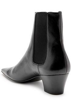 Long Description#Info & Care# Saint Laurent glossed leather Chelsea boots Stacked wooden heel measures approximately 2.25 inches/ 55mm Elasticated panel at sides, pointed square toe  Pull-on #Size & Fit# Narrow across the toe Only available in full sizes, go up to the nearest whole size if you take a half size Transitional Dressing, Designer Streetwear, Black Chelsea Boots, Wooden Heel, Leather Chelsea Boots, Trainer Boots, Go Up, Luggage Accessories, Shoes Trainers