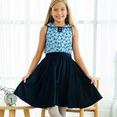 Dark blue floral twirling girl dress for events Girl Dress