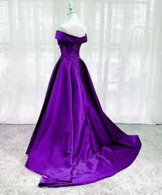 Prom Dress Off Shoulder, Prom Dress Purple, Satin Sleeves, Purple Evening Dress, Long Party Dress, Cosplay Clothes, Color Rush, Dress Off Shoulder, Long Evening Dress