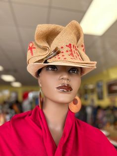 Artsy Adjustable Fedora With Curved Brim, Artistic Short Brim Hat For Spring, Unique Handmade Hats For Kentucky Derby, Artsy Adjustable Hat With Curved Brim, Vintage Handmade Sun Hat With Short Brim, Adjustable Artsy Hats With Curved Brim, Handmade Costume Hats And Headpieces, Handmade Costume Hat With Short Brim, Handmade Costume Hats With Short Brim