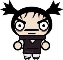 an image of a cartoon character with big eyes and black hair, wearing a t - shirt