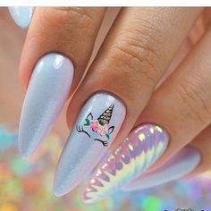 Unicorn Acrylic Nails, Holographic Nails Acrylic, Holographic Nail Designs, Unicorn Nails Designs, Unicorn Nail Art, Holographic Nail Powder, Unicorn Nails, Disney Nails, Holographic Nails