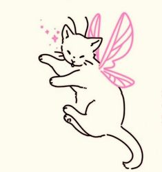 a drawing of a cat with a butterfly on its back