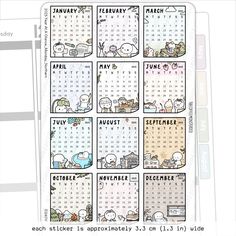 a calendar with cartoon animals on it