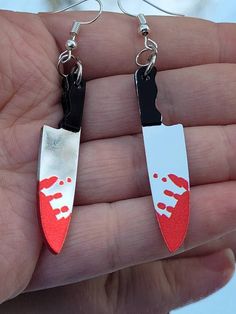 Knife Earrings, Horror Earrings, Horror Cosplay, Spooky Jewelry, Alternative Earrings, Polymer Clay Halloween, Alternative Jewelry, Laser Cut Earrings, Earrings Halloween