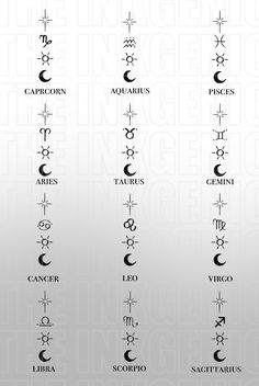 the zodiac signs and their meanings are shown in this graphic style, with different symbols above them