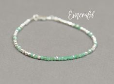 www.etsy.com/shop/Zzaval Bracelet made with Emerald beads and sterling silver beads Sterling silver clasp For the other bracelet on wrist picture please go to: https://www.etsy.com/listing/218780396/sterling-silver-beaded-bracelet?ref=shop_home_active_82 and https://www.etsy.com/listing/72622138/sterling-silver-beaded-friendship?ref=shop_home_feat_2 Shipping: After order is placed, item will be made and sent after 3 Business Days(Mon-Fri) Standard Shipping goes Via Postal Mail First Class If you