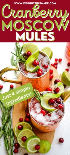 two glasses filled with cranberry moscow mules