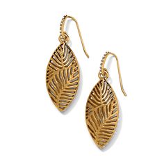 Leaf patterns ebb and flow elegantly on these bold golden and crystal-encrusted statement earrings that are sure to get complements flowing. - Width: 1/2" - Type: French Wire - Drop: 1 1/4" - Material: Fine quality crystals - Finish: Gold plated We have a double coating of lacquer finish on all of our jewelry items so all you need is just a few tips to keep your jewelry looking good from season to season. - To keep it clean, just wipe down your piece with a dry 100% cotton cloth - Tuck the piece Chic Drop Earrings With Sparkling Stones, Chic Sparkling Drop Earrings, Chic Silver Metal Crystal Earrings, Bohemian Bronze Pierced Chandelier Earrings, Ornate Bronze Metal Earrings, Traditional Bronze Filigree Earrings, Bronze Filigree Drop Earrings, Brighton Earrings, French Wire Earrings