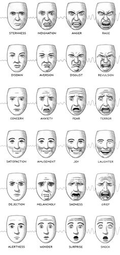 an image of different facial expressions on a white background with black and white lines in the middle