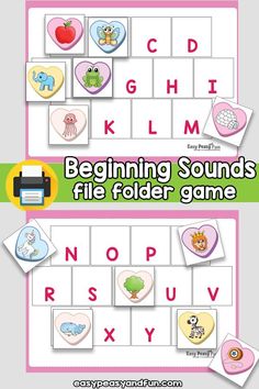 the beginning sounds file folder game for children with pictures and words to play on it