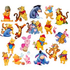 winnie the pooh and friends stickers are all in different positions, including one with a hat