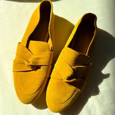 Brand New Never Worn Suede Yellow Loafers Yellow Loafers, Black Suede Loafers, Black Slides, Black Leather Loafers, Sunshine Yellow, Black Loafers, Casual Heels, Casual Loafers, Suede Loafers