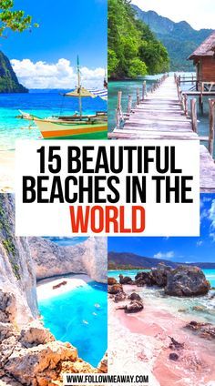 the cover of 15 beautiful beaches in the world, with images of boats and houses