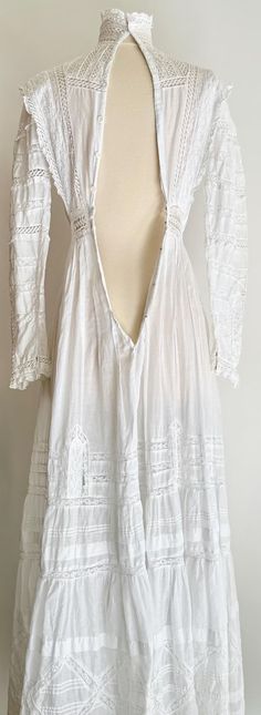 Antique Victorian Edwardian Dress 1800's Early 1900's White Cotton Dress Delicate Embroidery Lace Ruffle High Neck - Etsy Bohemian Victorian Dress With Lace Trim For Summer, Bohemian Victorian Summer Dress With Lace Trim, Summer Bohemian Victorian Dress With Lace Trim, Bohemian Prairie Dress With Lace Trim For Daywear, White Bohemian Prairie Dress With Lace Trim, Wedding Clothes