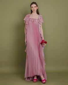 Gemy Maalouf, Pink Chiffon Dress, Mnm Couture, Squared Neckline, Blush Dress, Unique Prom Dresses, Darling Dress, Blush Dresses, Chiffon Ruffle