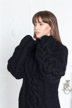 Black Wool Sweater, Hand Knitted Dress, Icelandic Sweaters, Sweater Dress Oversized, Woolen Sweaters, Mohair Cardigan, Thick Sweaters, Hand Knitted Sweaters, Mohair Sweater