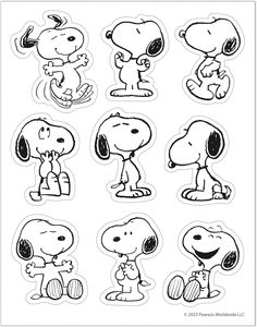 snoopy stickers are shown in black and white