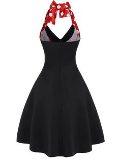 Vintage Backless Party Dress, Retro Halter Neck Party Dress, Red Pinup Dress For Party, Red Pinup Party Dress, Black Sleeveless 1950s Style Dress, Retro Red Sleeveless Vintage Dress, Black Sleeveless Rockabilly Dress, Vintage Sleeveless Dress With Bow, 1950s Style Red A-line Vintage Dress