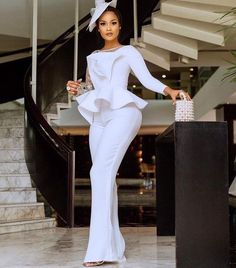 White Dress Outfit Classy Elegant Casual, Hamisa Mobetto, Prom Romper, English Outfit, Stunning Wedding Guest Dresses, White Jumpsuit Wedding, Wedding Reception Outfit, African Print Jumpsuit, Reception Outfit