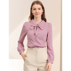 Whether you're in the office or out on the town, this cute blouse is perfect for any occasion. The soft fabric will keep you comfy all the time. Simple and classic shirts are never out of date and maintain an elegant appearance. The stylish Peter Pan collar and bow-tie neck design are different from those of classic shirts, adding a unique feminine. A classic blouse goes well with everything. It can be dressed up with dress pants or casual with skinny jeans or plaid skirts to show the preppy sty Classic Blouse, Chiffon Shorts, Classic Blouses, Bow Tie Collar, Puff Long Sleeves, Lace Top Long Sleeve, Tie Neck Blouse, Cute Blouses, Plaid Skirts