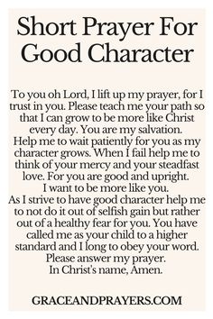 a poem that reads, short prayer for good character to you and i lift up my prayer