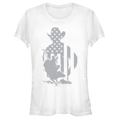 a women's white t - shirt with an image of a cowboy on it