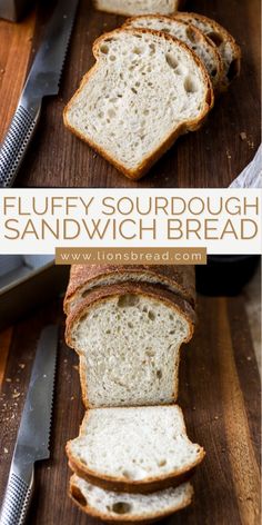 a loaf of sourdough sandwich bread cut in half and sitting on a cutting board