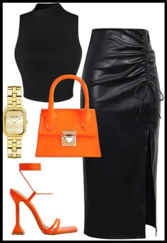 High Neck Outfits Women, Fashion Style Outfits, Black Dress Outfit Black Women, Orange And Black Outfit, Elegant Outfit Dress, Polyvore Outfits Fall, Elegante Casual, Looks Black, Modest Fashion Outfits