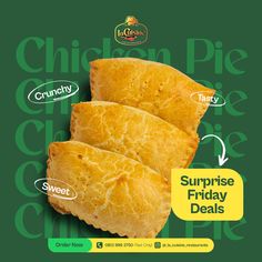 an advertisement for chicken pies with the words surprise friday specials