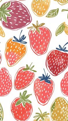 a drawing of strawberries and oranges on a white background with polka dot dots