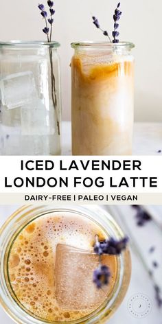 iced lavender london fog latte in a mason jar