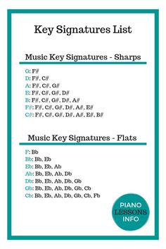 the key signatures list for piano instruments