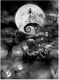 a black and white image of a person holding a child in front of a full moon