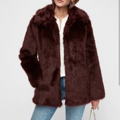 Product Details Fits 2 Size Up To Size. Model Measurements: 5'10" Height, 33.5" Bust, 23.5" Waist, 34.5" Hips, Wearing A Size Small Or Medium Oversized Lapels Long Sleeves Pockets At Sides Faux Fur Lined Made In Usa Material & Care Faux Fur: 100% Polyester Lining: 100% Polyester Excellents Conditions Like New Never Worn Fitted Long Sleeve Fur Coat For Fall, Solid Outerwear With Faux Fur Trim For Fall, Fitted Fur Coat For Cold Fall Weather, Faux Fur Lined Outerwear For Fall, Faux Fur Outerwear With Lining For Fall, Fall Solid Color Outerwear With Faux Fur Trim, Fitted Faux Fur Outerwear With Long Sleeves, Fitted Faux Fur Outerwear For Cold Weather, Faux Fur Outerwear With Pockets For Fall