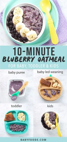 blueberry oatmeal for babies, toddlers and kids with text overlay