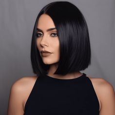 Midnight Black Sleek Bob Black Short Hairstyles Curly, Short Hair Styles Side Part, Short Black Bob Hairstyles, Black Hair Bob Haircut, Bob Black Hair, Bob Haircut Black Hair, Short Black Bob, Curly Pixie Hairstyles