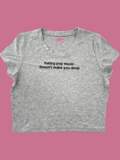 Hating Pop Music Doesn't Make You Deep baby tee is embroidered on a 95% cotton/5% spandex crop top or cropped high neck racer back tank for a form-fitting fit. Available in multiple colors! Sizes run small so please check the sizing chart and order accordingly (size up if you are between sizes!) Spandex Crop Top, Embroidered Tank Top, Embroidered Tank, Baby T Shirts, Baby Tee, Pop Music, Sizing Chart, Infant Tees, Halloween Shopping